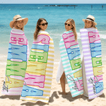 Personalized Bold Bright Letter Striped Oversized Quick Dry Beach Towel with Name and Surname Beach Party Birthday Gift for Family Friends