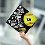 Personalisierte Basketball Fußball Sport Graduation Cap Topper Dekoration mit Namen Schulname und Jahr Graduierung Geschenk für Absolventen Sportliebhaber