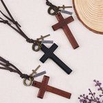 Personalized Adjustable Wooden Cross Necklace with Text Daily Wear Religious Baptism Gift for Christian Woman Man