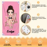 Personalised Multicolor Cartoon Character Oversized Quick Dry Magnetic Beach Towel with Name Summer Travel Essentials Birthday Gift for Family Friends