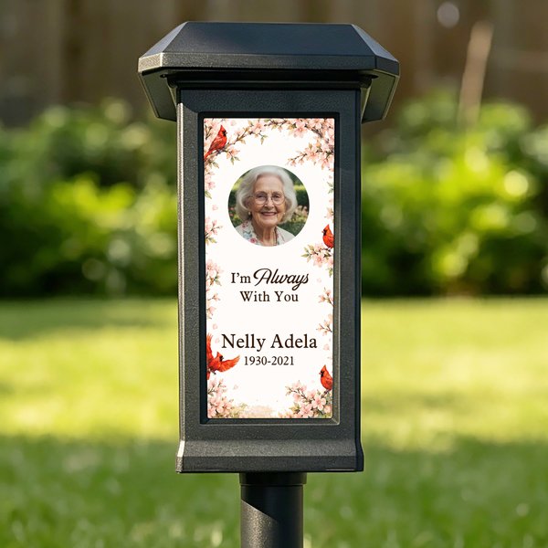 Personalised Floral Cardinal Photo Waterproof Solar Garden Light with Name and Year Garden Yard Cemetrey Decor Memorial Gift for Family