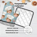Gepersonaliseerde ovenhandschoen en pannenlapset met foto van kindergezicht origineel verjaardagscadeau of housewarmingcadeau voor kookliefhebbers