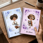 Personalised Birth Flower Cartoon Teacher Character Spiral A5 Notebook with Text Daily Use Teacher's Day Birthday Gift for Teachers