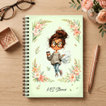 Personalised Birth Flower Cartoon Teacher Character Spiral A5 Notebook with Text Daily Use Teacher's Day Birthday Gift for Teachers