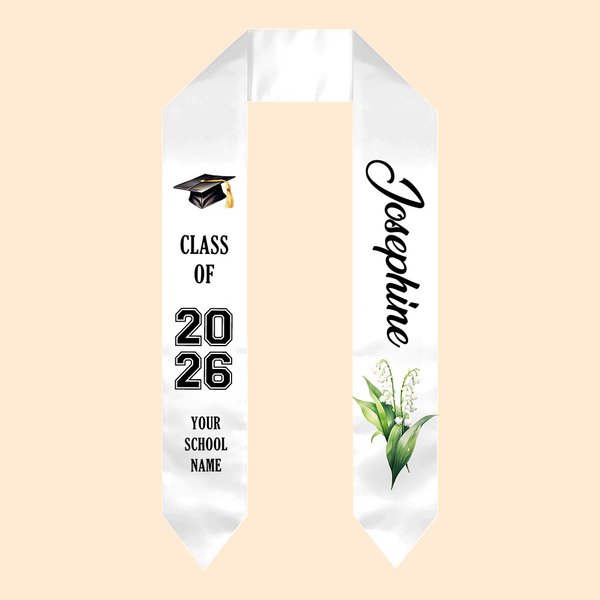 Personlig Födelseblomma Graduation Stole med namn och examensår Class Of 2026 Graduation Gift for Graduates