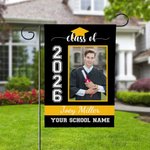 Personlig klass av 2026 Graduation Photo Garden Flag med skolnamn och år Graduation Party Decoration Favor för akademiker