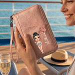 Personalized Cartoon Character Birth Flower Portable PU Leather Passport Holder Wallet with Name Travel Essential Birthday Gift for Travel Lovers