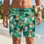 Personalised Hawaiian Tropical Quick Dry Swim Trunks Beach Shorts with Mesh Brief and Photo Beach Party Birthday Holiday Gift for Men