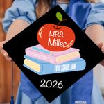 Personalized Apple Book Name Graduation Cap Topper Decoration with Degree and Year School Graduation Gift for Teachers Graduates