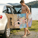Personalized Vacation Theme Cartoon Character Oversized Quick Dry Magnetic Beach Towel with Name Summer Vacation Birthday Gift for Family