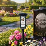 Lámpara solar impermeable de jardín con foto personalizada de un cardenal y un arreglo floral, con nombre y año; decoración para jardín, patio o cementerio; regalo conmemorativo para la familia