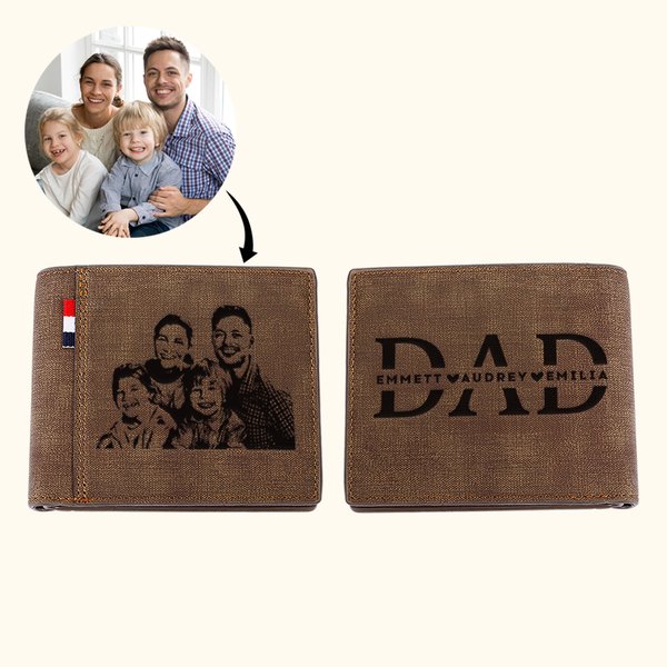 Gepersonaliseerde Leren Portemonnee met Meerdere Kaartgleuven en Gegraveerde 1-12 Namen Vaderdag Verjaardagscadeau voor Papa Opa