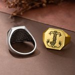 Personalised Victorian Vintage Sterling Silver Stamp Ring with Initial and Text Daily Wear Anniversary Birthday Gift for Dad Man