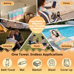 Personalized Colorful Stripes Cartoon Woman Character Soft Quick Dry Beach Towel with Name Vacation Beach Party Gift for Women