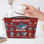 Personalised Shark Faces Portable Makeup Bag with Name Daily Use Travel Essential Birthday Gift for Woman Girl Shark Lover