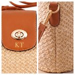 Personalized Monogram Straw Crossbody Bag with Leather Strap Summer Beach Travel Accessories gift for Women