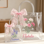 Personalised Birth Flower Transparent Gift Bag with Ribbon and Name Birthday Gift for Girls Women