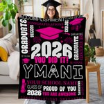 Personalised Class of 2026 You Did It  Graduation Cap Soft Throw Blanket with Name and Year Home Decor Graduation Party Gift for Graduates