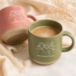 Personalisierte 355 ml Keramiktasse mit Familienfoto im Line-Art und Text für Alltag zum Kaffeetrinken Geburtstag Geschenk für Familie Freunde