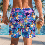 Personalised Hawaiian Tropical Quick Dry Swim Trunks Beach Shorts with Mesh Brief and Photo Beach Party Birthday Holiday Gift for Men