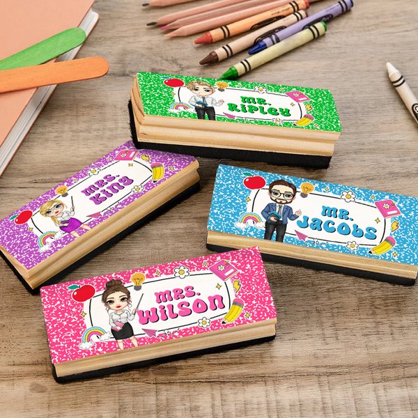 Personalisierte Cartoon-Charakter Blackboard Radiergummi mit 2 Whiteboard-Marker Teacher's Day zurück zu Schule Anerkennung Geschenk für Lehrer Pädagogen