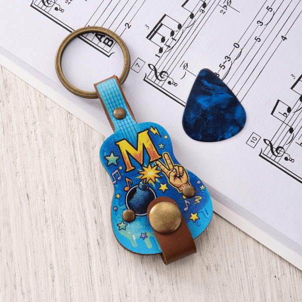 Personalised Graffiti Design Guitar Pick Holder with Initial Daily Wear Birthday Gift for Musician Guitar Player