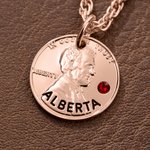 Personalised Lincoln Luck Coin Inspired Birthstone Necklace with Engraved Name Dainty Jewellery Birthday Anniversary Gift for Him Her