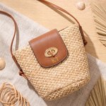 Personalized Monogram Straw Crossbody Bag with Leather Strap Summer Beach Travel Accessories gift for Women