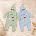Personalized I'd Rather Be Drinking 100% Cotton Long-Sleeve Baby Romper Hat Set with Name Funny Baby Shower First Birthday Gift for Baby Newborn