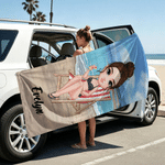 Personalized Vacation Theme Cartoon Character Oversized Quick Dry Magnetic Beach Towel with Name Summer Vacation Birthday Gift for Family