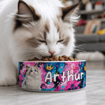 Personalised Pet Graffiti Oil Painting Style Photo Ceramic Pet Bowl with Name Daily Use Birthday Gift for Pet Lovers Friends