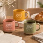 Personalisierte 355 ml Keramiktasse mit Familienfoto im Line-Art und Text für Alltag zum Kaffeetrinken Geburtstag Geschenk für Familie Freunde