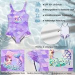 Personalisierter Einteiliger Badeanzug mit Cartoon-Meerjungfrau | mit Initiale und Namen | Schwimmzubehör | Sommergeschenk zum Geburtstag für Mädchen