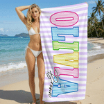 Personalized Bold Bright Letter Striped Oversized Quick Dry Beach Towel with Name and Surname Beach Party Birthday Gift for Family Friends