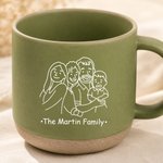 Personalisierte 355 ml Keramiktasse mit Familienfoto im Line-Art und Text für Alltag zum Kaffeetrinken Geburtstag Geschenk für Familie Freunde