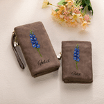 Personalised Galaxy Birth Flower PU Leather Wallet with Wristlet and Name Birthday Gift for Women Mum