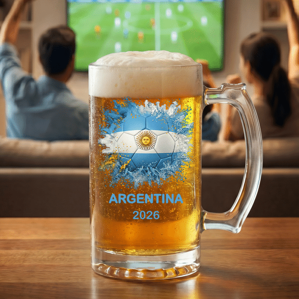 Personalized 2026 World Cup Themed 16.5 oz Beer Glass with Handle and Text Bar Party Game Day Father's Day Birthday Gift for Soccer Loving Dads
