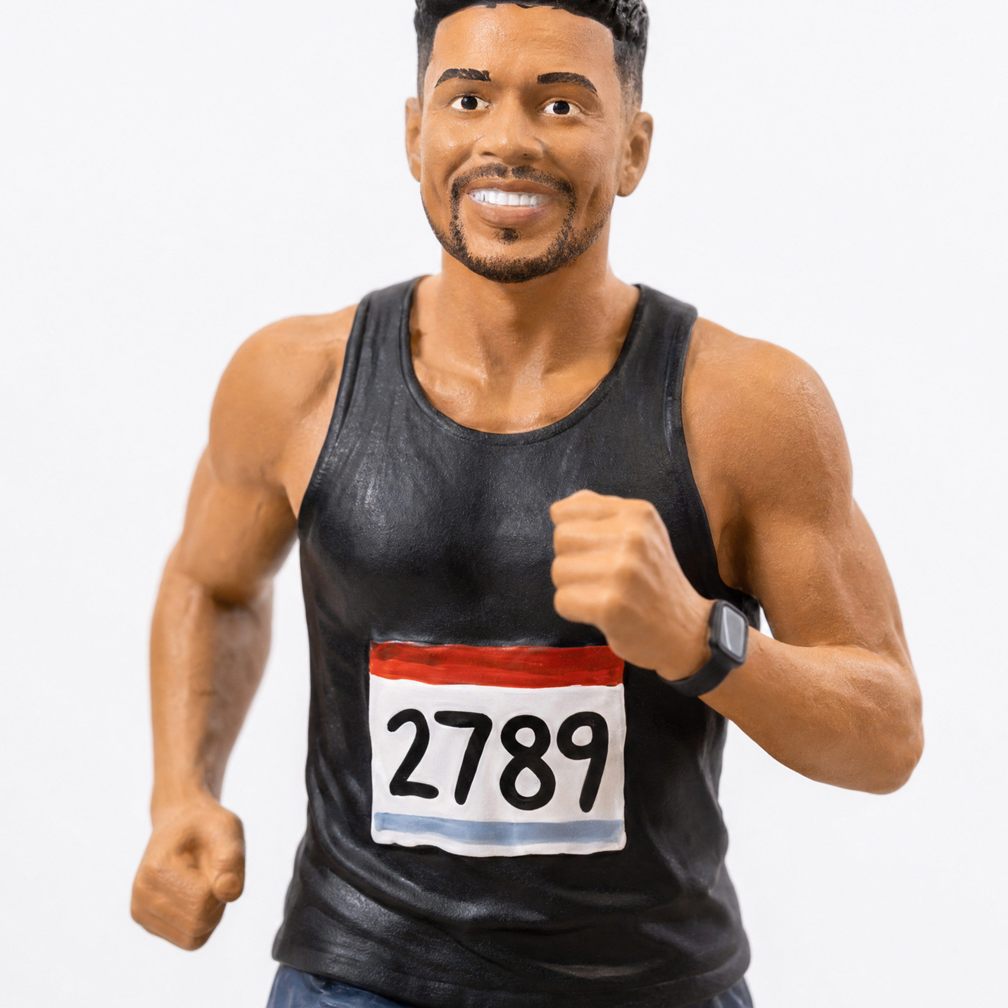 Close-up detail of personalized 3D runner figurine