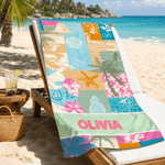 Personalised Tropical Coconut Tree Starfish Oversized Quick Dry Beach Towel with Name Holiday Beach Pool Party Birthday Gift for Kid Boy Girl