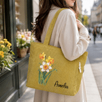 Personalised Multicolour Birth Flower Floral Large Capacity Tote Bag with Name Daily Use Birthday Gift for Friend Woman