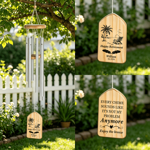 Personalised Happy Retirement Gardening Fishing Golf Beach Camping Wind Chime with Name and Year Retirement Gift for Retiree Friend Colleague Family
