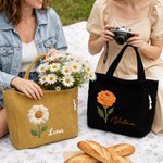 Personalisierte Cord Tragetasche mit Geburtsblume Initiale & Namen | Strickoptik | Tote Bag | Shopper | Reisezubehör | Geburtstag Geschenk für Frauen