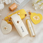 Personalized Birth Flower PU Leather Lipstick Case Keychain with Name and Heart-Shaped Mirror Makeup Essentials Birthday Gift for Women