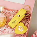 Personalized Birth Flower PU Leather Lipstick Case Keychain with Name and Heart-Shaped Mirror Makeup Essentials Birthday Gift for Women