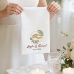 Serviette de table en 100 % coton personnalisée avec nom et date - Cadeau de mariage pour la mariée