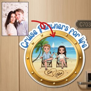Personalised Cartoon Character Design Photo Cruise Door Magnet with Name Home Decor Birthday Summer Travel Gift for Couple