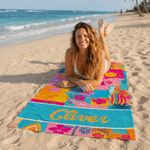 Personalised Tropical Coconut Tree Starfish Oversized Quick Dry Beach Towel with Name Holiday Beach Pool Party Birthday Gift for Kid Boy Girl