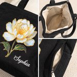 Bolso tote de pana personalizado con flor de nacimiento y nombre gran capacidad para uso diario oficina y viajes regalo de cumpleaños para mujeres