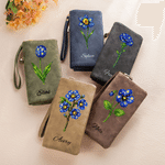 Personalised Galaxy Birth Flower PU Leather Wallet with Wristlet and Name Birthday Gift for Women Mum