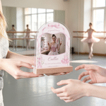 Personalized Pink Shining Ballet Moment Name Acrylic Photo Frame Ornament with Photo and Wood Base Anniversary Birthday Gift for Ballet Lovers